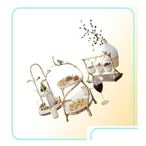 Pratos Pratos Ouro Oak Branch Snack Bowl Stand Natal Doces Decoração Display Home Party Speciality Rack9784197 Drop Delivery G DHP0M