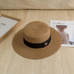 Ampla borda chapéus chapéu de palha senhoras abelha arco verão outing protetor solar guarda-sol europeu e americano retro lazer all-match top3282