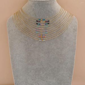 Anhänger-Halsketten, bunte Perlen, handgefertigtes Geschenk für Frauen, Teenager-Mädchen, vergoldete Kette, Edelstahl-Schmuck