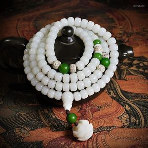 Strand artesanal natural branco jade bodhi pulseira 108 contas de semente pingente