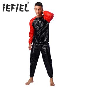 Men's Tracksuits Mens Womens Heavy Duty Sauna Sweat Suit Exercise PVC Gym Fitness Workout Weight Loss Outfit Long Sleeve Top with Pants Sets 231016