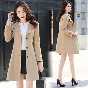 Kvinnans jackor 2023 Ny vårhöst Khaki Trench Coat Woman Korean Single-Breasted Mid-Long Overrock Windbreaker Fe Outerwearl231016