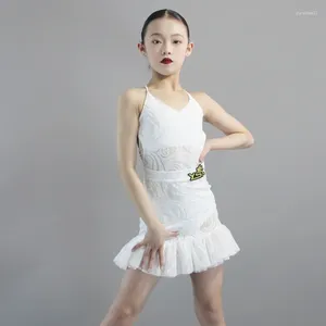 Palco desgaste branco vestido de dança latina meninas competição roupas criança traje crianças salsa samba rumba salão de baile xs6747