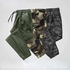 Men's Pants S-4XL Style Trousers Drawstring Camouflage Cargo Straight Tube Large Size Multi Pocket Wear-resistant Z77