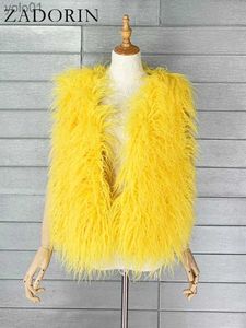 Women's Fur Faux Fur ZADORIN 2023 Fashion Colorful Mongolia Sheep Fur Jacket Women Winter FAUX Fur Vest Fe Warm Sleeveless Faux Fur Coat VestsL231016