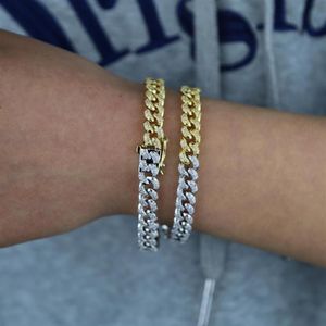 Hiphop Two Tone Color Armband Iced Out Bling 5A Cubic Zirconia Tennis Cuban Chain Armband för män Kvinnor Halsband Bangle Set Li337F