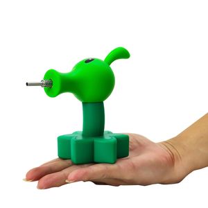 Peashooter silikonrör växter kontra zombies vattenpipa böjer bägare bong vatten silikon rör silikon bong dab rigg med glasskål rökning tobaksolja