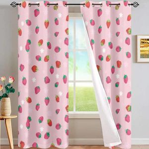 Curtain Pink Strawberry Washable High Quality Silk Satin Semi-shading Drapes Exquisite Patterns Apartment Bedroom Living Room Curtains