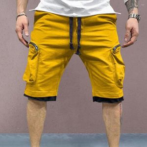 Men's Shorts Cargo Elastic Waist Multiple Pockets Zipper Drawstring Streetwear Casual Knee Length Summer Clothing