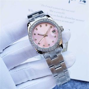 Herren/Damen-Uhrenring Diamant Damen 2813 rosa Zifferblatt Edelstahlarmband 28/31 mm kleine Größe L