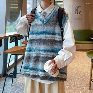 Men's Vests Spring And Autumn Knitted Sweater Vest Men V-neck American Vintage Loose Striped Casual Couple Waistcoat Male Sweaters