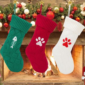 17 Zoll Haustier Hund Katze Pfote gestrickter Weihnachtsstrumpf Kamin hängend große Weihnachtsstrümpfe Bauernhaus Dekor für Weihnachtsbaum Ornament Party Urlaub Dekoration