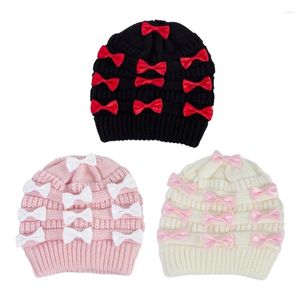 Ball Caps Adult Teens Bowknot Decor Beanie Knitted Hat Winter Skiing Windproof