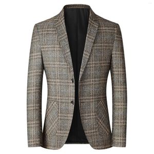 Herrdräkter höstvintertrenden Plaz Blazers för män borstade två knappar smal fit casual jacka med Pocket Party Loose Cardigan