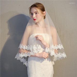 Bridal Veils 2023 White/Ivory paljetter spetskant kort bröllopslöja med kam 2 lager 1,5 meter tyll för klänning