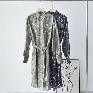 Sıradan Elbiseler İpek Kadın Retro Baskı Gömlek Matı Elbise Dönüşü Tek Kelime Beklenmiş Dantelli Dişli Kadın Uzun Kollu Cüppeler