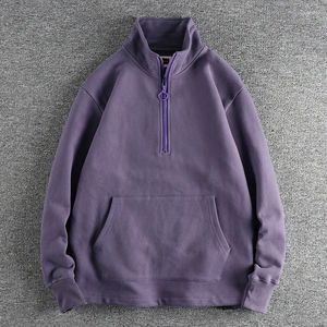 Erkek Hoodies 2023 Sonbahar Kış Temel Hoodie The Hood Half Açık Stand Yakası Yüksek Kaliteli Moda Yıkanmış Günlük Spor Giyim