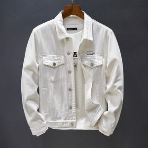 Style klasyczne bawełniana kurtka jeansowa mężczyzna czarny biały szczupły nadruk jesienny jean płaszcza modna streetwear chuda odzież wierzchnia BRA263W