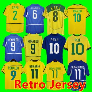 Brasil Vintage Jersey Romario Rovaldo Brazils Carlos Ronaldinho Camisa de Futebol 1998 2002 Ronaldo Kaka 2006 2000 1994 1970 1957 1950 Pele Retro Soccer Jerseys