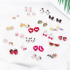 Stud Earrings 2023 Cartoon Animal Fruit Strawberry Panda Women's Light Luxury Temperament Fashion All-match Jewelry Gift Trend