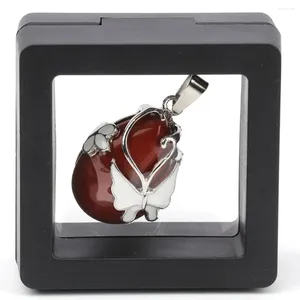 Kolye Kolyeleri 1 PCS Kelebek Damlacık Şekeri Doğal Taş Kırmızı Jasper Agate Kadınlar için Zincir Ekran Kutusu ile Takım Aksesuarları