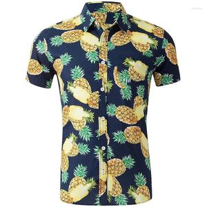 Мужские повседневные рубашки, летняя рубашка для мужчин, с принтом ананаса, с коротким рукавом, мужская одежда, уличная одежда, модный однобортный гавайский топ с лацканами