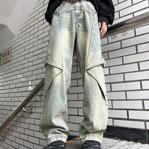 Jeans da uomo Primavera Autunno Classico azzurro stile americano Hiphop High Street Salopette causale ampia Pantaloni inferiori da uomo Abiti maschili