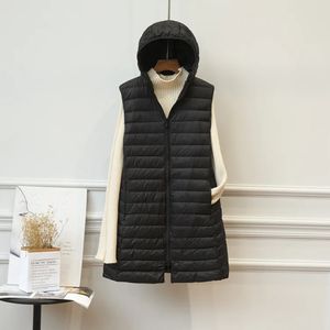 Mulheres para baixo parkas inverno sem mangas jaqueta de algodão longo acolchoamento jaqueta com capuz fino parka colete longo inverno 231016