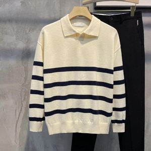 Мужские свитера, одежда, вязаный свитер с воротником, мужской японский Harajuku, модные бежевые полосатые пуловеры Y2k, винтажный хлопок, дизайнерская роскошь X
