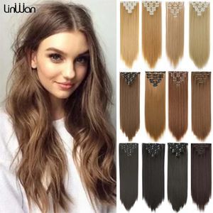 Synthetic Wigs Hair 22 Inch Long Straight 7pcs Set 16 Clips Blonde Brown Hairpiece Clip In 231013