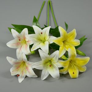 New Product Ideas Wholesales Real Touch Artificial 3 Heads Latex Lily Long Stem White Pink Lilies Gifts For Home Wedding Decoration Bouquets Table Centerpieces