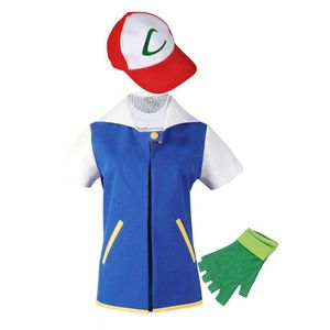 Cosplay Anime Bambini Adulti Halloween Ash Ketchum Costume Cosplay Vestiti Giacca Guanti Cappello Palla Cosplay Costumi Anime Regalo di Halloween