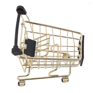 Storage Bottles Cart Basket Trolley Model Shopping Toy Kids Desk Accessories Pretend Mini Carts Golden Iron Office Home Decor