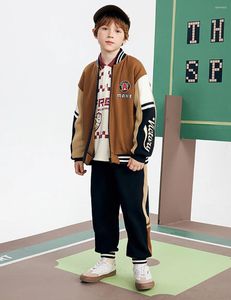 Herren-Trainingsanzüge MQD Kinderbekleidung Jungen-Samtanzug 2023 Herbst-Winter-dicke Baseball-Kragen-Jacke Freizeithosen Zweiteiliges Set