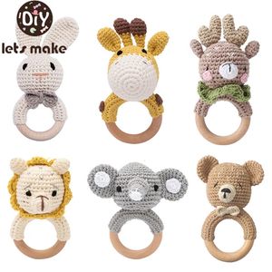 Zęby zabawki 5pc Baby Teether Music Grzechotki dla dziecięce szydełka grzechotka drewniana pierścionek Babies Gym Montessori Toys Hurtowe prezenty 231016