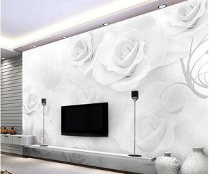 3D -tapeter för rum modern minimalistisk vit rosbakgrund väggblomma tapet väggmålning 3d tapet