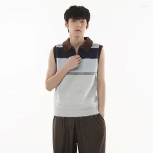 Мужские жилеты SYUHGFA, свитер без рукавов, модный корейский стиль, контрастный цвет, майка, трендовые мужские пуловеры, 2023 хлопковые топы