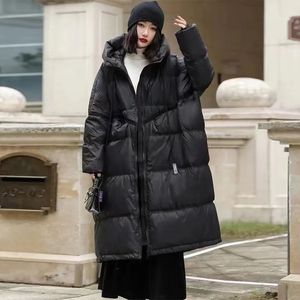 Mulheres para baixo parkas lagabogy inverno mulheres oversize longo puffer casaco feminino grosso quente pato branco para baixo jaqueta com capuz solto parkas outwear 231016