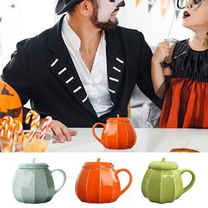 Canecas Halloween abóbora em forma de cerâmica xícara de sopa com tampa criativa água decorativa tigela de leite de café