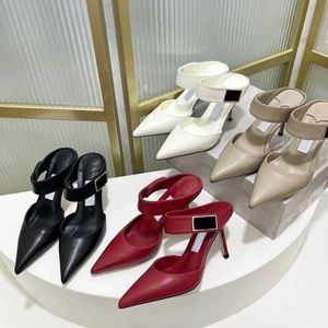 Top QualityClassic Womens Sandals Leather Fashion Pointy Toes Strad High-Heel Slide Stiletto Heels Slipper Luxury Designer Sandal Office Party Shoes With Box