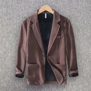 Ternos masculinos casuais blazer de linho jaquetas um botão inverno quente engrossar velo sherpa forrado flanela casacos esportivos