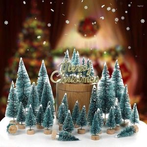 Christmas Decorations 12/24Pcs Mini Tree Ornament Small Artificial Pine Sisal Silk Snow Landscape Xmas Trees Tabletop Decor Gifts