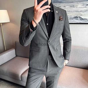 Mäns kostymer blazers nya (blazer+ byxor) herrmode företag gentleman casual brittisk stil randig smal bröllopsklänning bankett 2-stycke set m-7xl yq231016