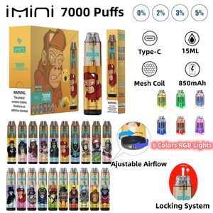 Orijinal Imini Alışveriş Distribütörleri Fiyat Ucuz LED Işık Yanıp Sönen Elektronik Duman Vape En İyi 5000 7000 8000 9000 Puf Modları Tornado 7K 9K Logo Özelleştirilmiş