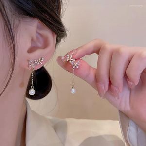 Dangle Earrings Korean Style Zircon FlowerTassel Drop Drops Excisite Luxury Crystal Butterfly Pearl for Women Party Jewelry