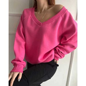 Fantigo Y2K Clothing Women Sweatshirts Blouse v Neck Lengeved Autumn Tops Fashion Solid Color Ladies Knitte Pullovers S L 230915