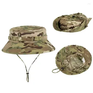 Boinas de verão Camuflagem de camuflagem Chapéus de caçamba protetora solar larga larga tática Caminhada militar Panamman Boonie Cap Men