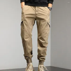 Men's Pants Men Breathable Mid Waist Cargo With Elastic Drawstring Ankle-banded Loose Fit Multiple Pockets