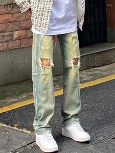 Herr jeans hål unisex män chic sommar grunden smal all-match high street mysig rippad design hiphop pojkvän byxor koreanska