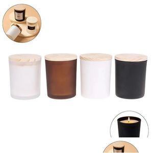 Candle Holders 200Ml Candles Holder Glass Cup Containers With Bamboo Lid Scented Jar Home Diy Making Accessories Drop Delivery Garden Dh752
